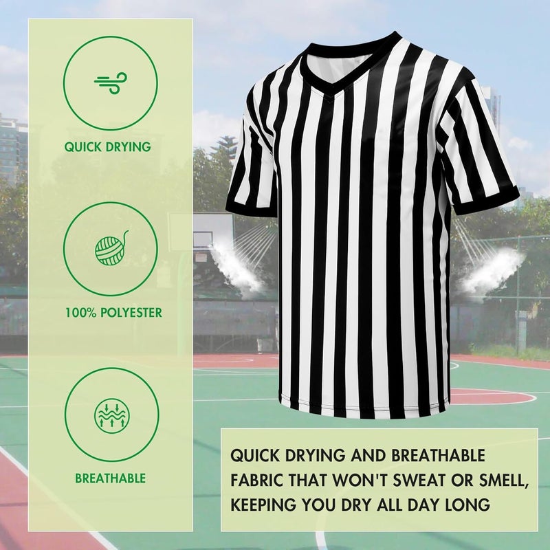 VKT 4Pcs Referee Shirt Men V-Neck Official Ref Jersey Kit for Basketball Football Soccer Halloween Costume Flag Whistle - Image 4